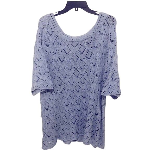 Jessica London Light Blue Sweater Plus size 22/ 24  Open Knit V-neck Tunic - Picture 3 of 7